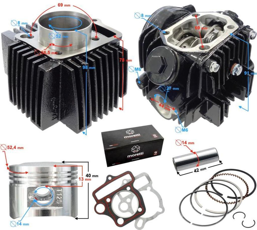 Moretti Zylinder und Zylinderkopf für 4T 125cc 154FMH Moped Produktbild 