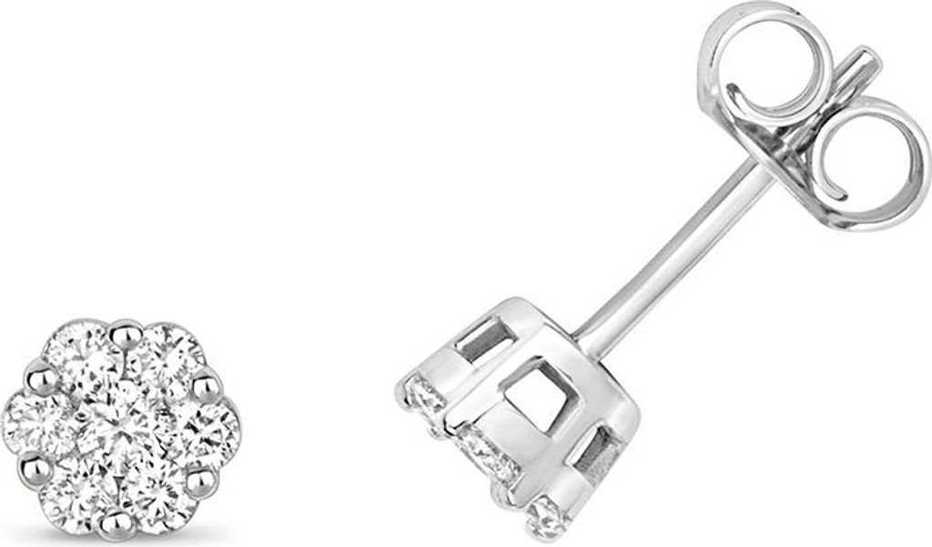 Atemberaubende 9 Karat (375) Weißgold Damen - Diamant Paar Ohrstecker Brillant-Schliff 0.35 Karat H - I1 - 5mm*5mm; TRS10837