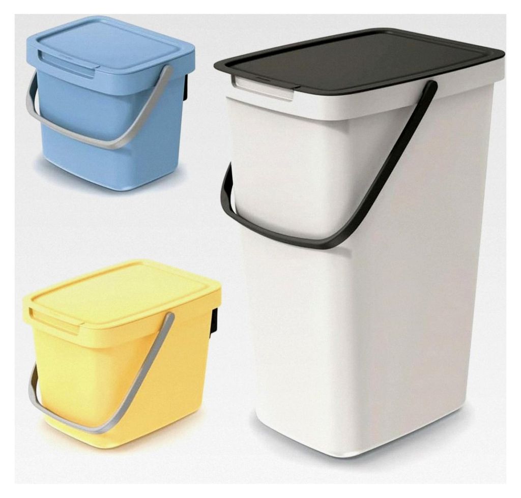 Mülleimer Systema Q Collect 20L Hellbraun – Abfalleimer mit Deckel und Griff, Mülltrennsystem aus Kunststoff, stapelbar, Wandmontage möglich (...