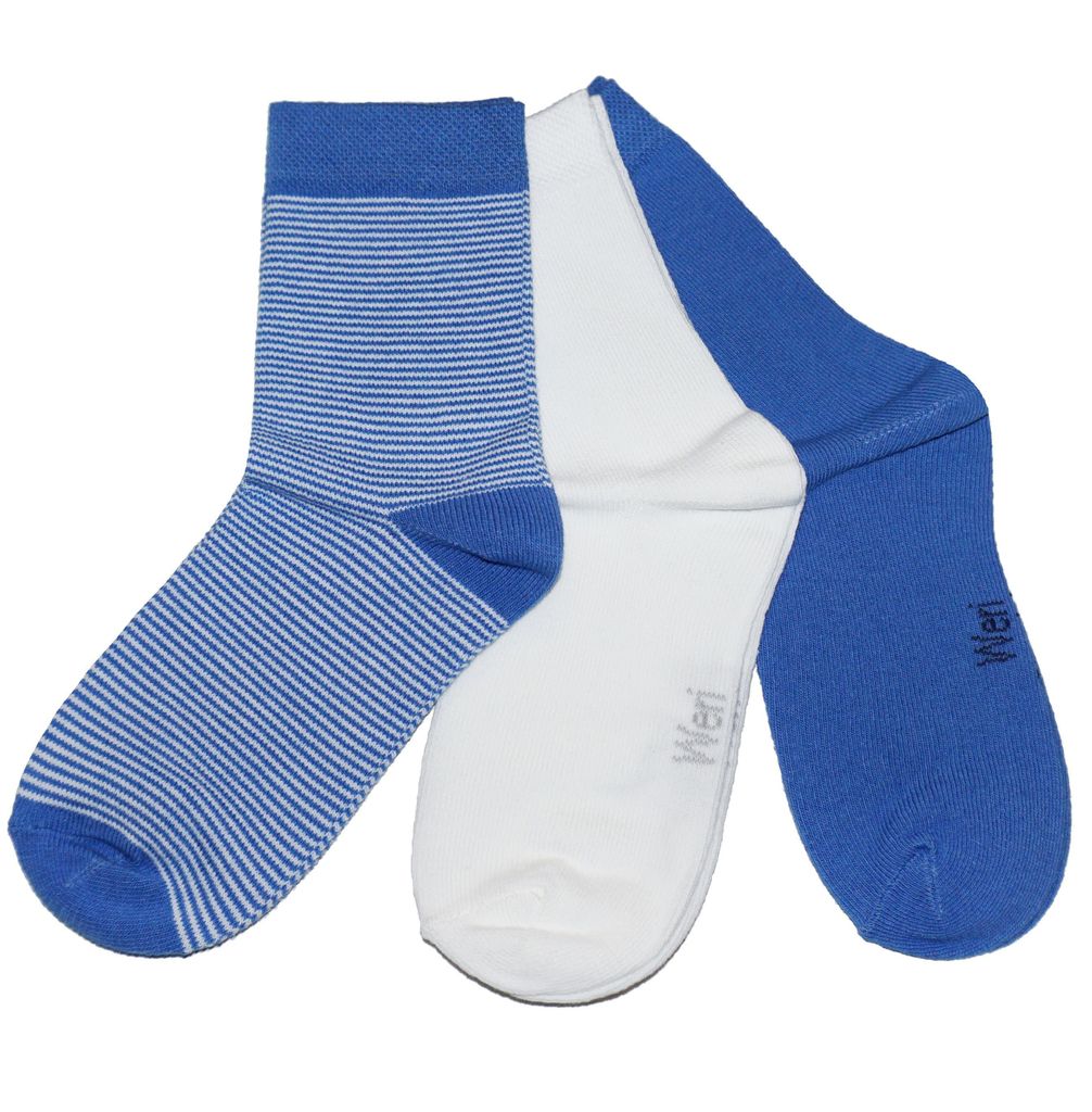 Kinder Socken 3-er Pack aus Baumwolle Feine Ringel Blau Größe 35-38