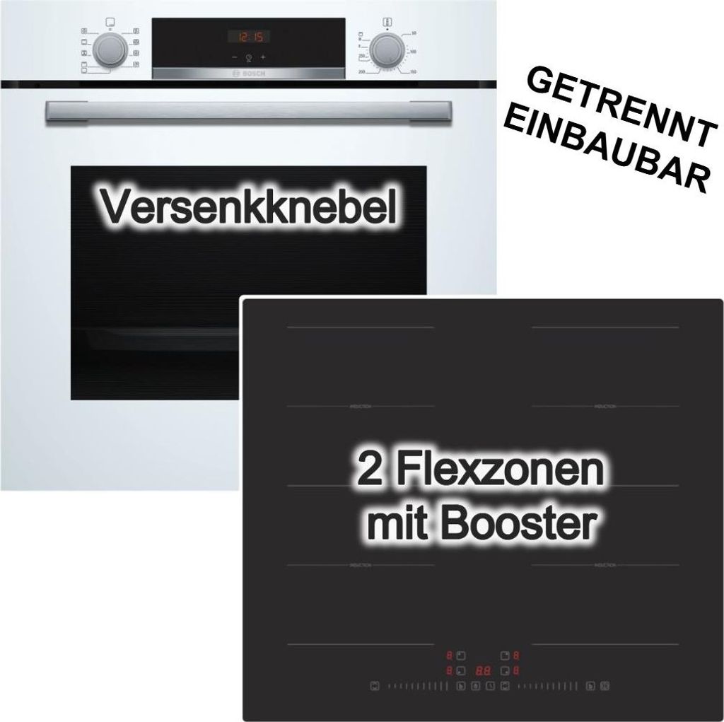 Herdset BOSCH Backofen Weiß 71 Liter 3D Heißluft Hydrolyse Produktbild 