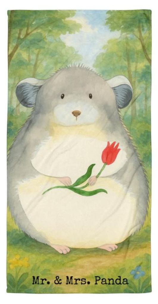 Mr. & Mrs. Panda Duschhandtuch Chinchilla Blume Design - Weiß - Geschenk, Handtuch, Badehandtuch, Glücklichsein, Chinchillas, Chaos, Frotteehandt...