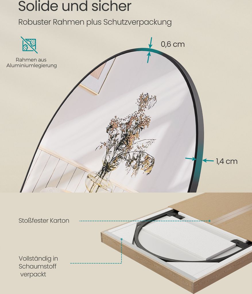 SONGMICS Ganzkörperspiegel, 160 x 50 cm, gewölbter Produktbild 6