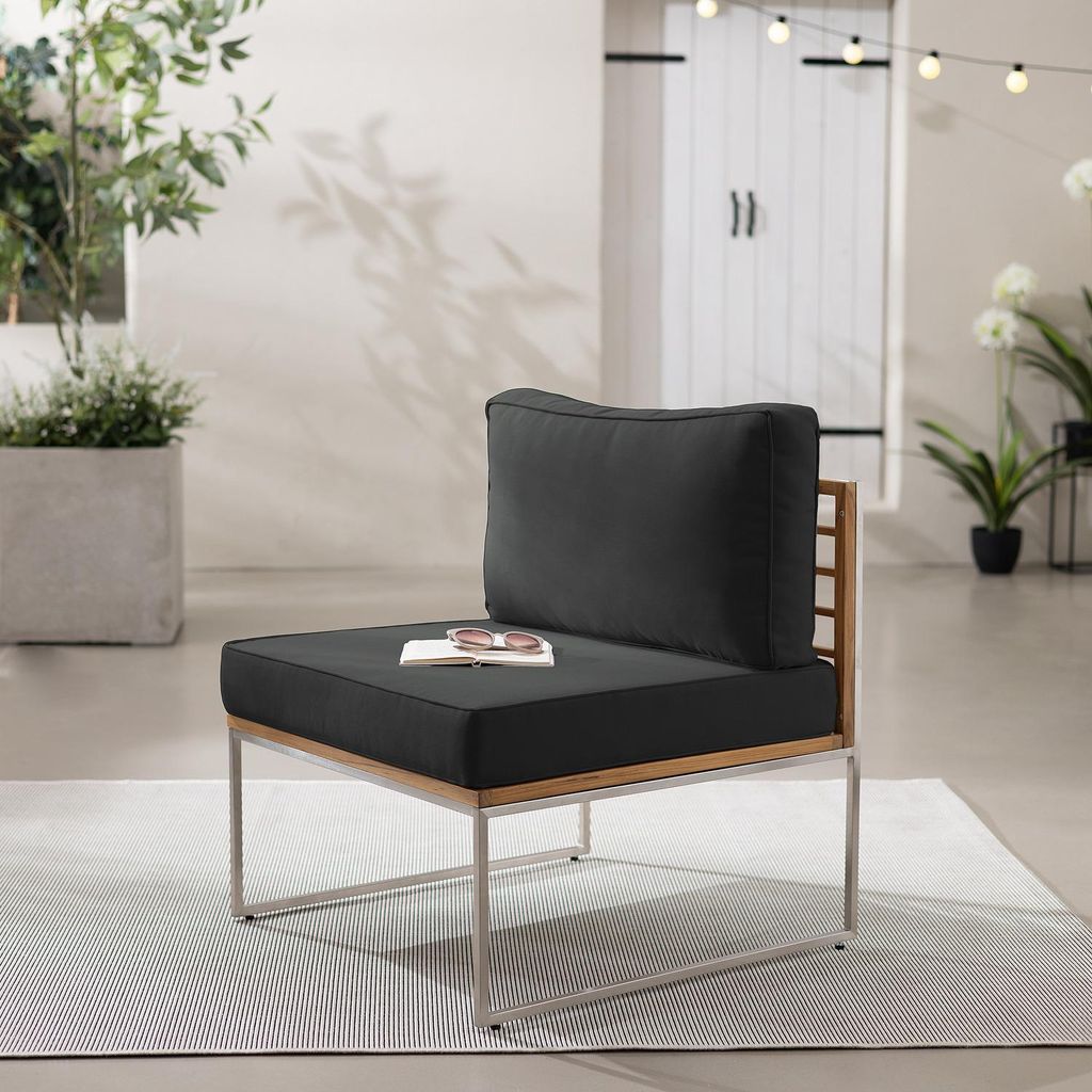 home24 Loungesessel - Webstoff / Teak Massiv