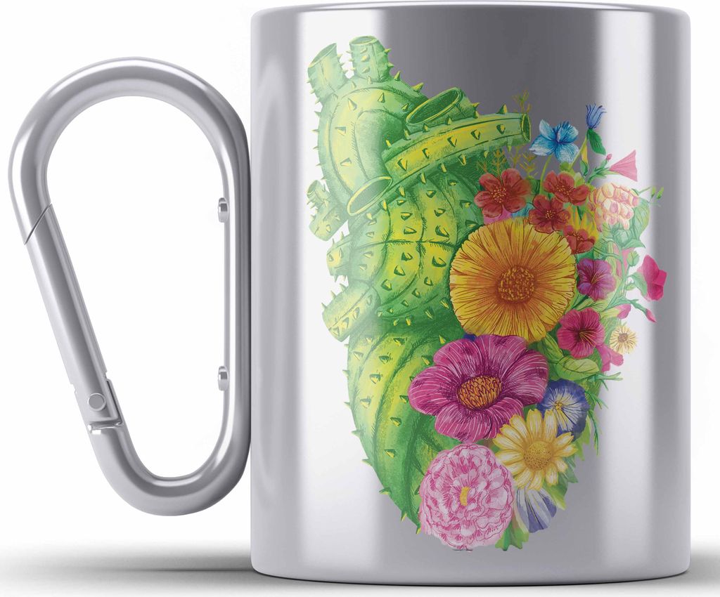 Trendation - Herz Edelstahl Tasse Karabiner Valentinstag Gärtner Gärtnerin Karabiner Edelstahl Tasse Karabiner Edelstahl Geschenk für Sie Ihn Li...