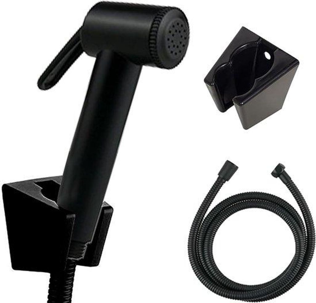 Bidet-Handbrause schwarz mit Schlauch und Klemmen