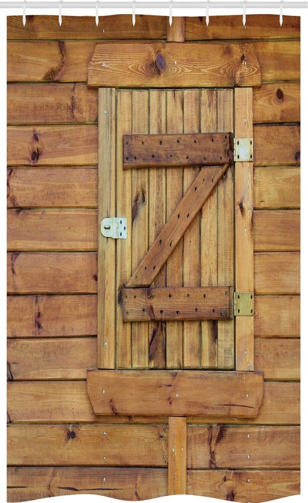ABAKUHAUS Rustikal Schmaler Duschvorhang, Grunge Holzfensterläden, Badezimmer Deko Set aus Stoff mit Haken, 120 x 180 cm, Braun Hellbraun