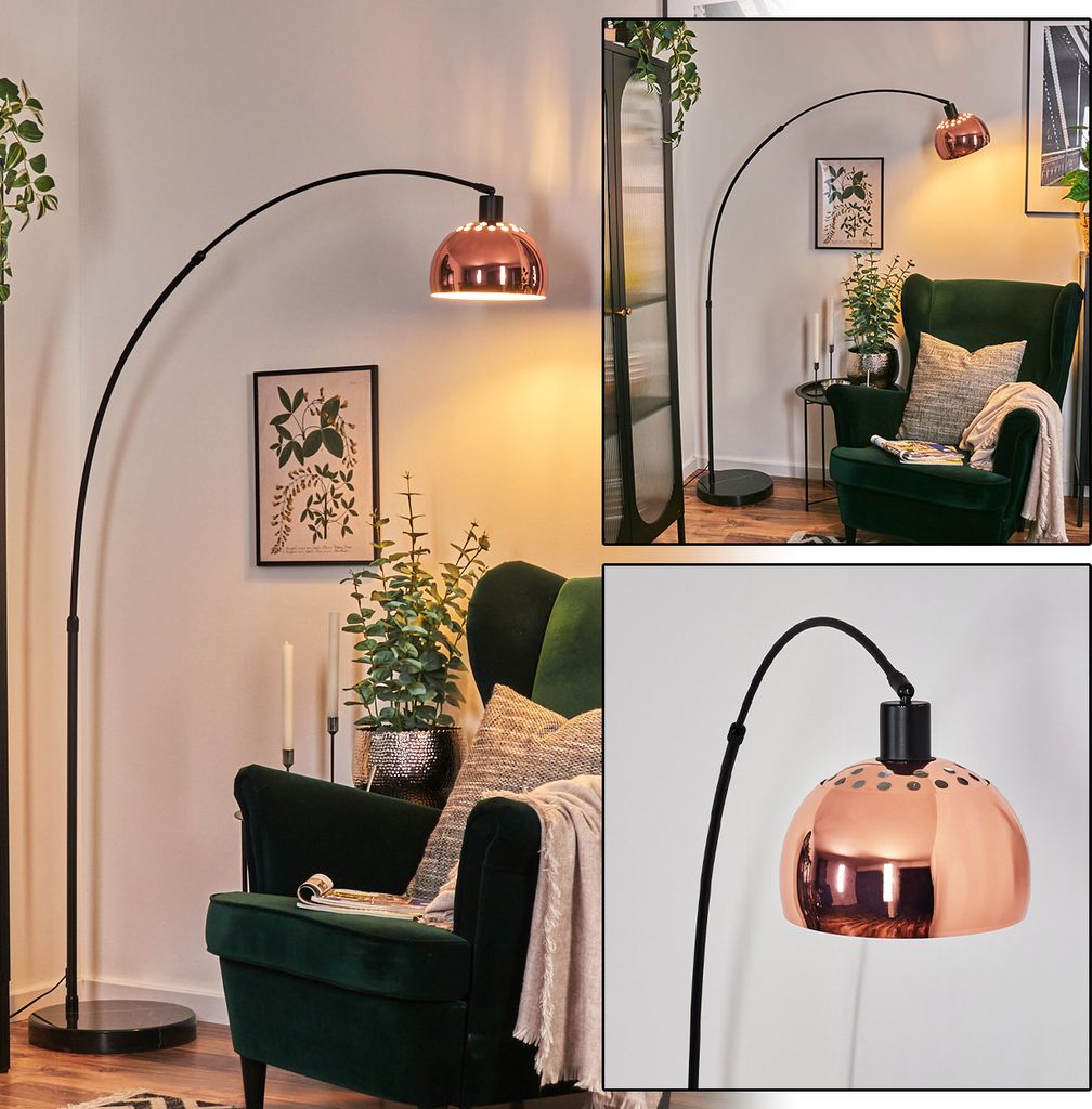Gavirate Stehlampe aus Metall mit Marmorfuß in Schwarz/Kupferfarben/Weiß