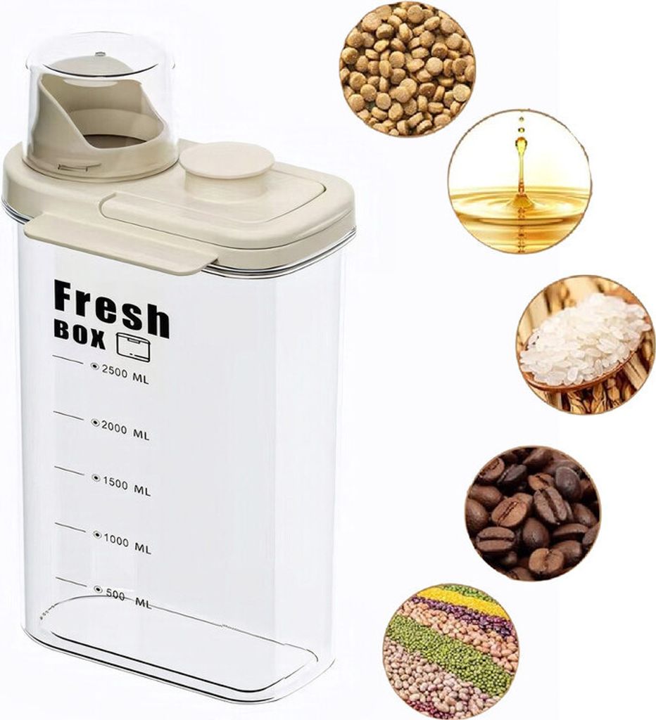 (Beige,2800ml)Vorratsdosen mit Deckel Tragbar Vorratsdose BPA frei Große Kapazität Aufbewahrungsbox Vorratsbehälter Mehrkorndose Mit Maßsta...