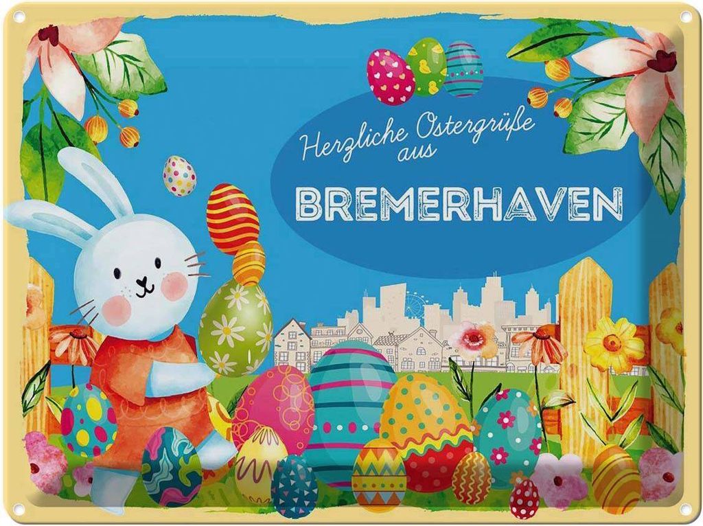vianmo Blechschild 30x40 cm Ostern Ostergrüße BREMERHAVEN Gruß