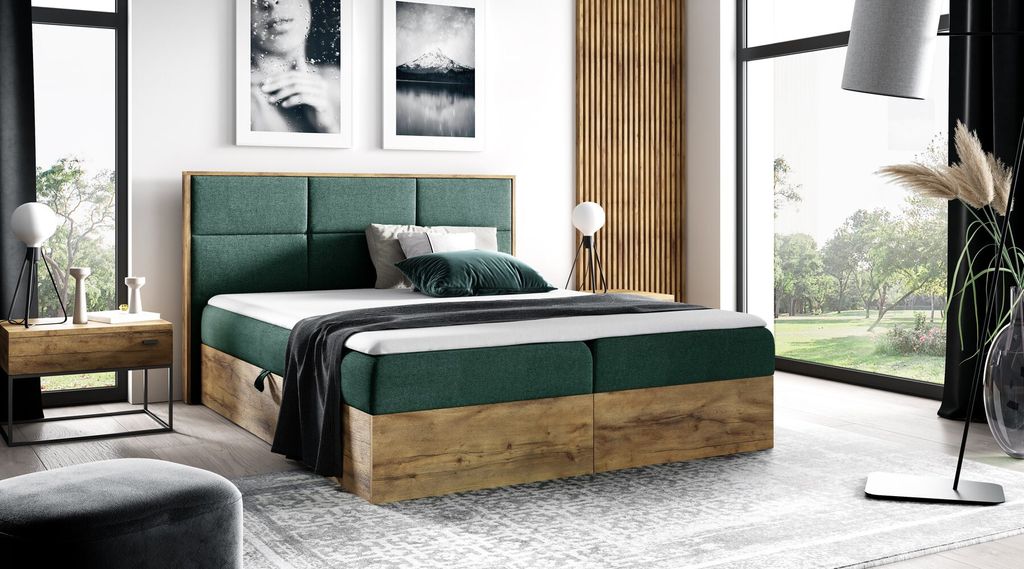 Boxspringbett CHANTELLE 2 – 160x200, Grün + GRATIS Topper