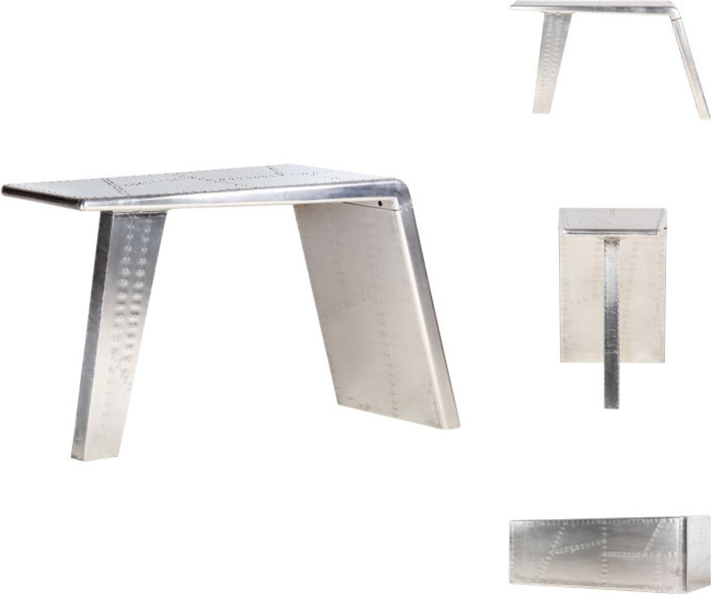 vidaXL Schreibtisch Flugzeugflügel-Optik Silbern 112x50x76 cm Metall - Schreibtische