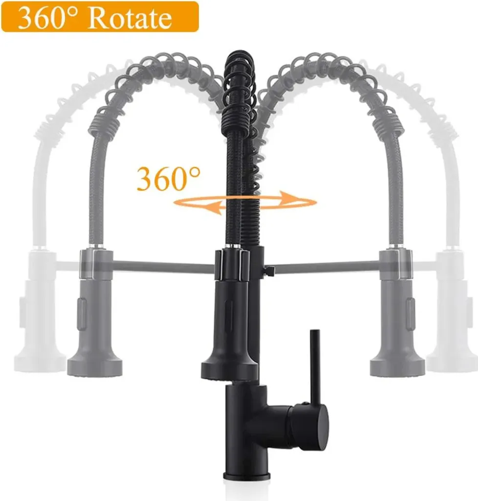 Rubinetto Miscelatore Nero Cucina Professionale | Molla 360° Spray - 2