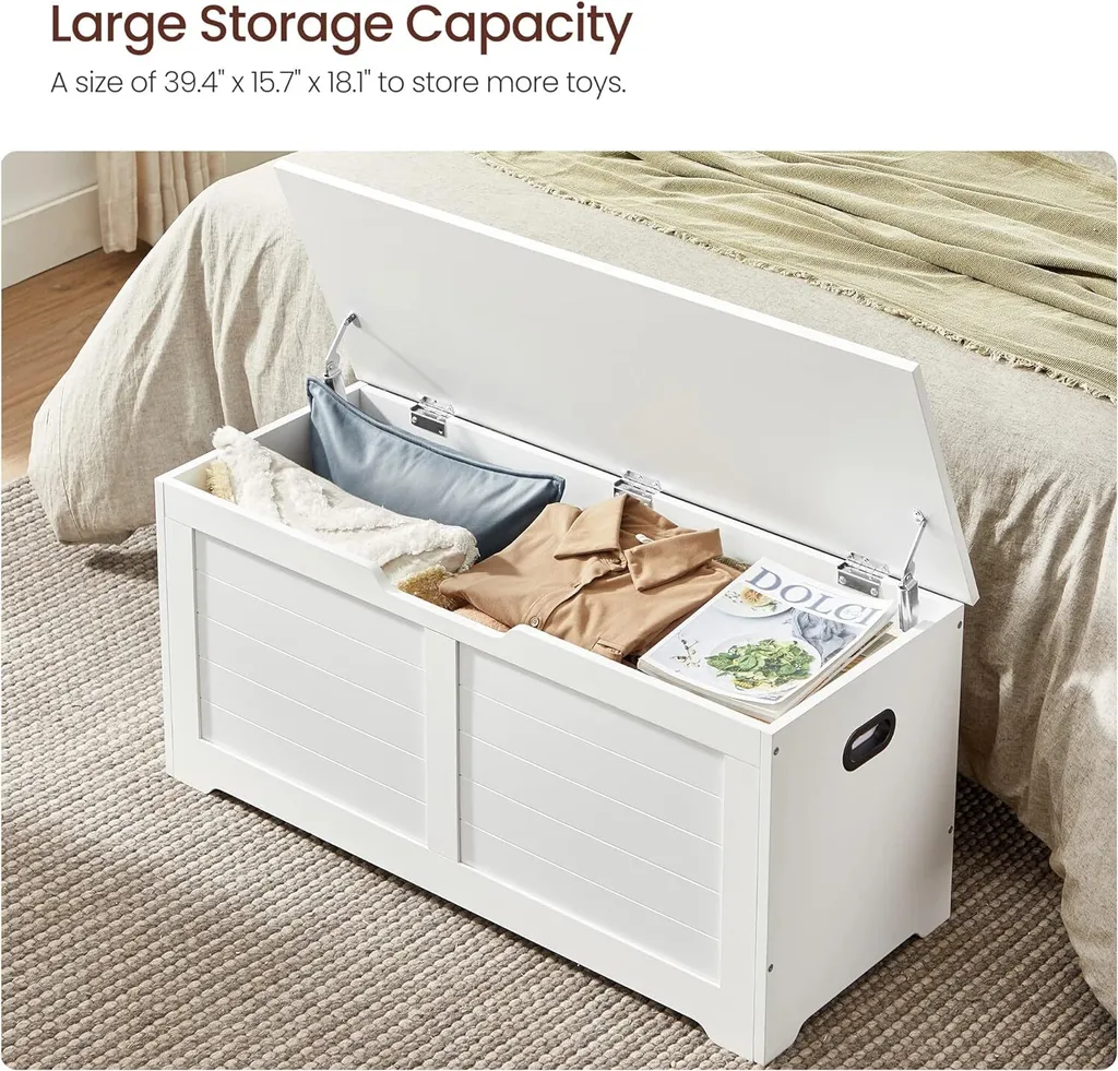 Grand Coffre de Rangement Blanc Mat 100 cm avec Charnières de Sécurité