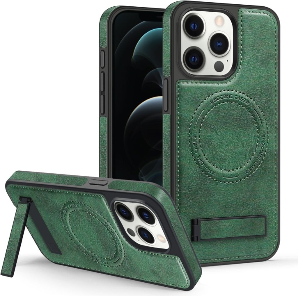 Für iPhone 12 Pro Max Multifunktionshalter MagSafe PolyurethanTelefongehäuse (Dark Green)