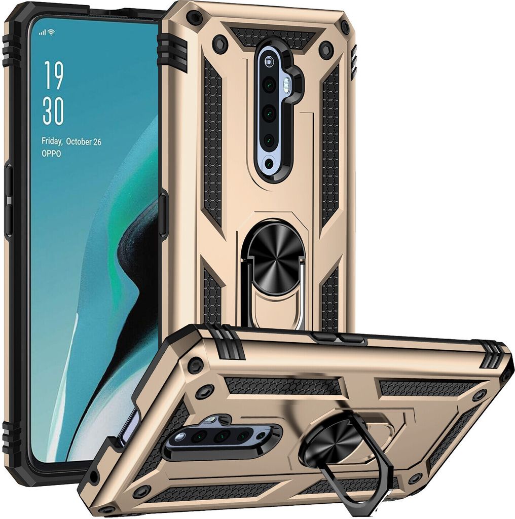 Oppo Reno 2Z Hülle, Dual Layer Robust Militäre Schutzhülle mit Ringhalterung Ständer für Oppo Reno2 Z / Reno2 F Gold