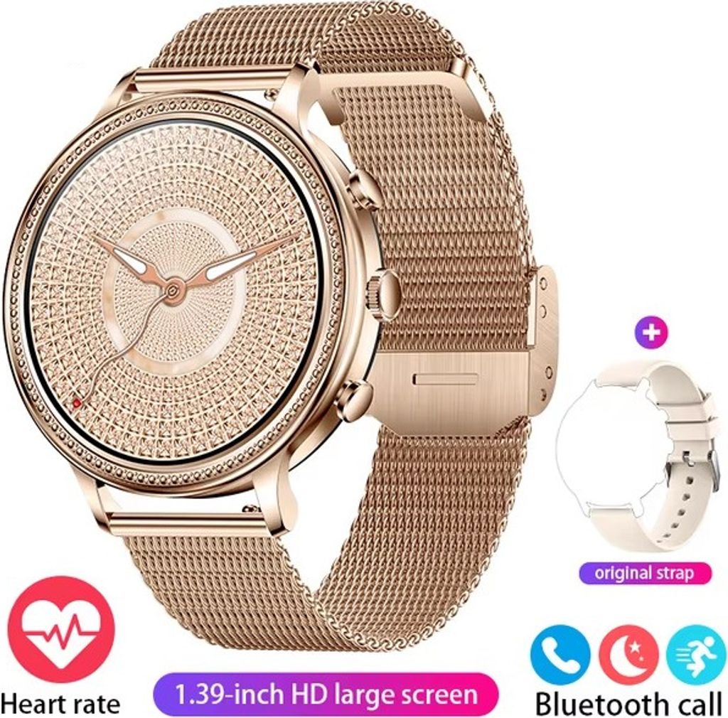 Smartwatch Damen Bluetooth Anruf 1,39-Zoll-Bildschirm Herzfrequenz, Blutdruck, Schlafüberwachung, Sportuhr, Damen Geschenk, gold