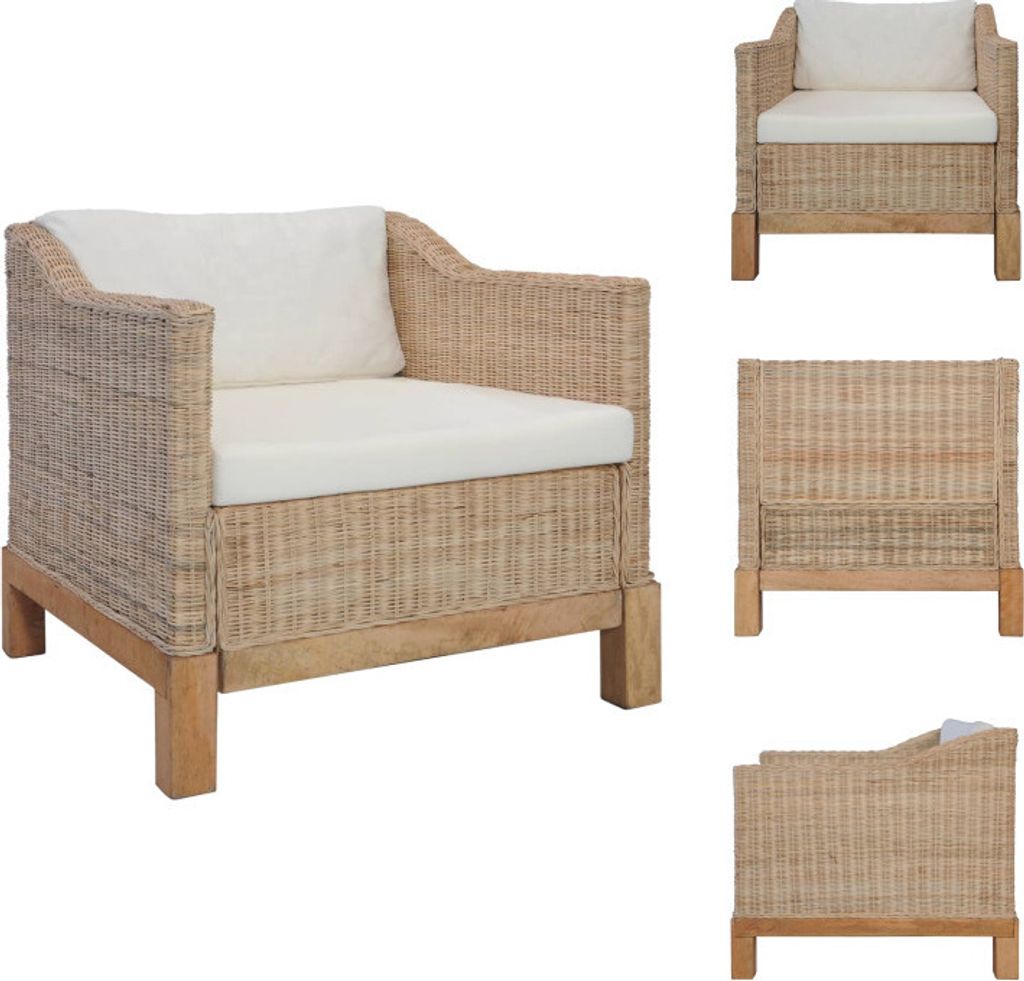 vidaXL Sessel mit Auflagen Natur Rattan -  Sessel Produktbild 