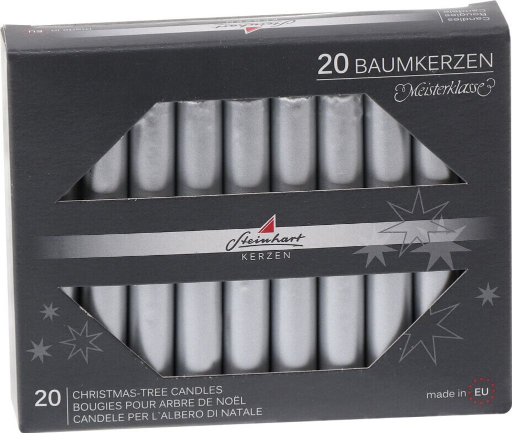Baumkerzen Edelglanz Silber 95 x Ø 13 mm, 20 Stück Produktbild 