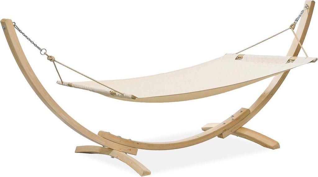 KONSIMO Hängematte mit Gestell "LENGER", beige, holz, Modern Design, 357x131x110 cm