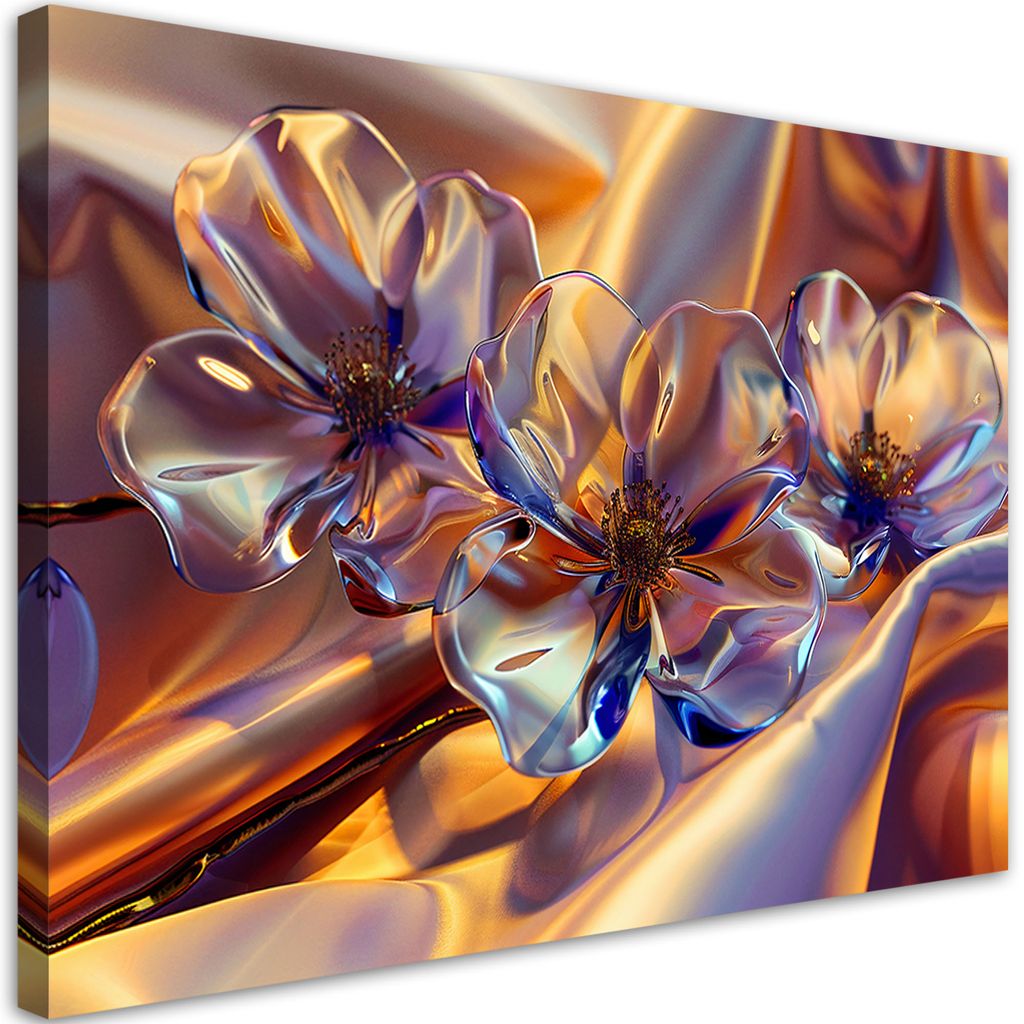 Leinwandbild Glasblumen in Seide 120x80 Feeby Gold bild für die wand bereit zum aufhängen