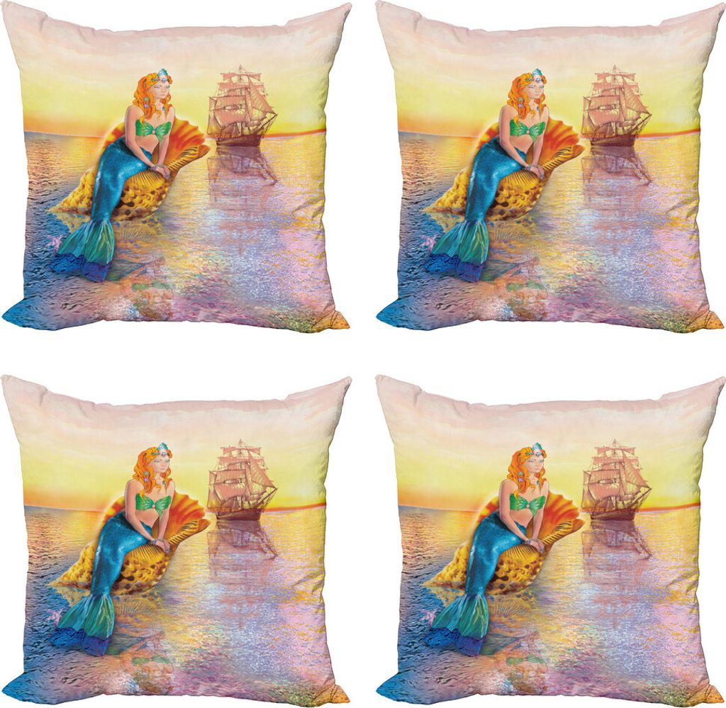 ABAKUHAUS Meerjungfrau Kissenbezug Set (4 Stück), mythische Ozean, Moderner Doppelseitiger Digitaldruck, 45 cm x 45 cm, Mehrfarbig