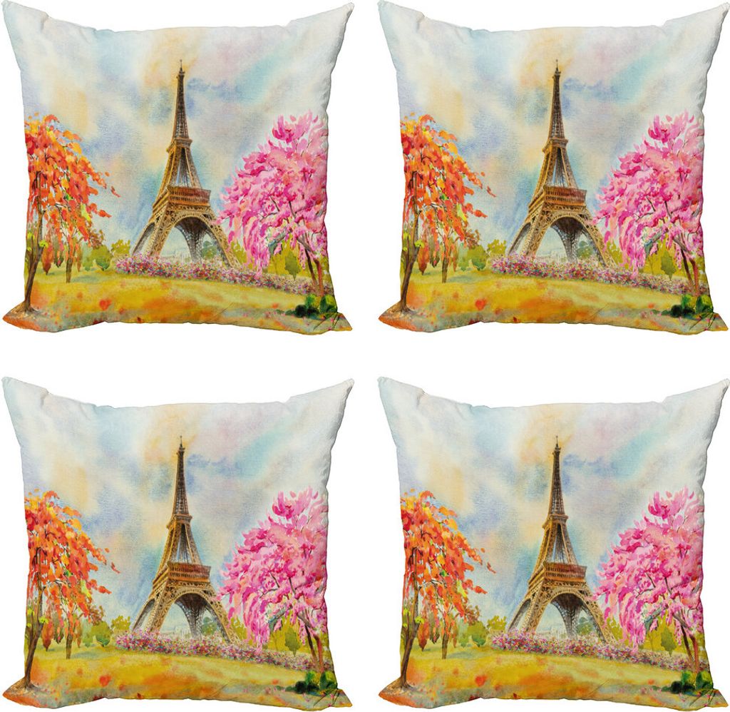 ABAKUHAUS Abstraktes Ölgemälde Kissenbezug Set (4 Stück), Paris European City, Moderner Doppelseitiger Digitaldruck, 40 cm x 40 cm, Mehrfarbig