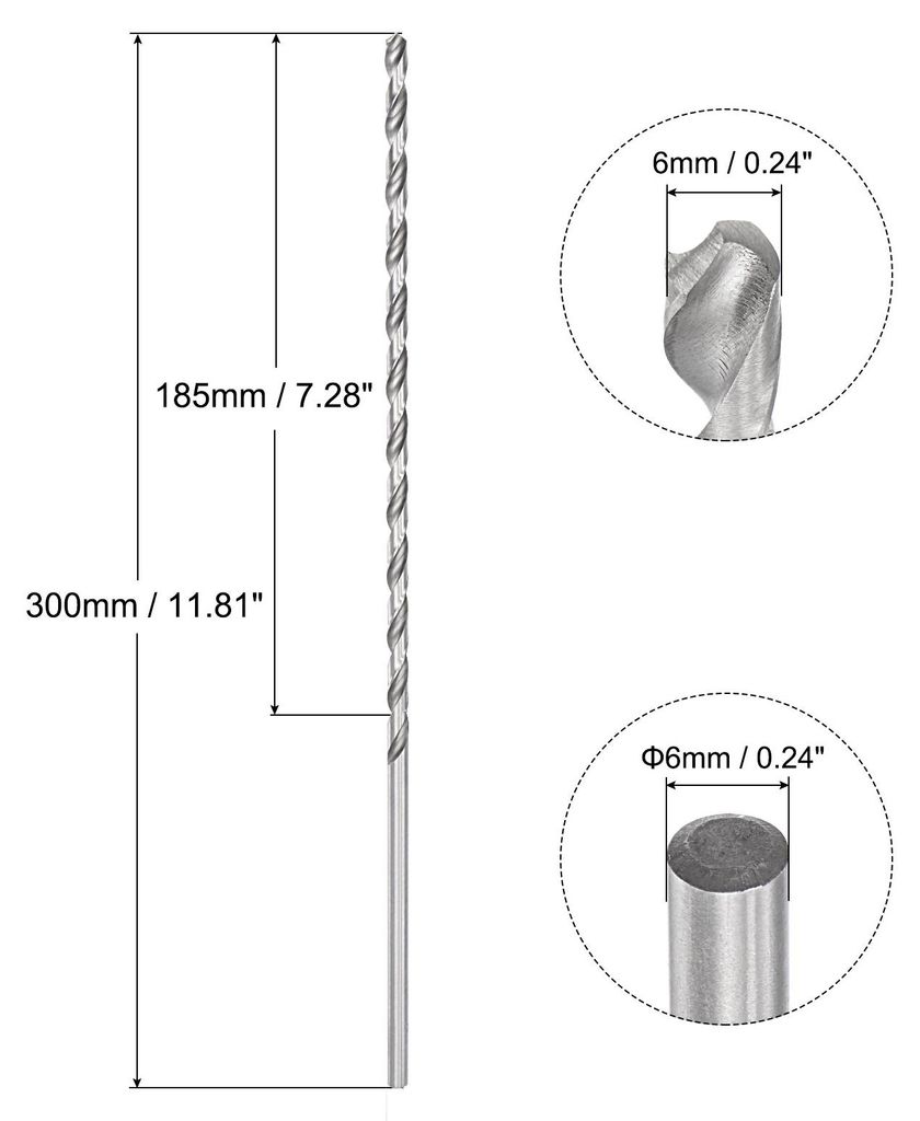 Spiralbohrer Extra Lange Bohrer aus Hochgeschwindigkeitsstahl 6x300mm