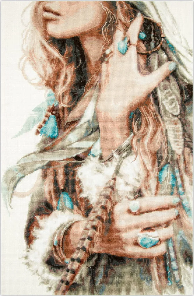 Kit broderie point de croix facile Boho-Girl avec diagramme clair 27x43