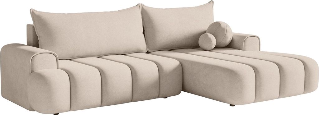 Selsey DANDELINO - Ecksofa mit Schlaffunktion, Stauraum und Samtbezug, graubeige, rechts