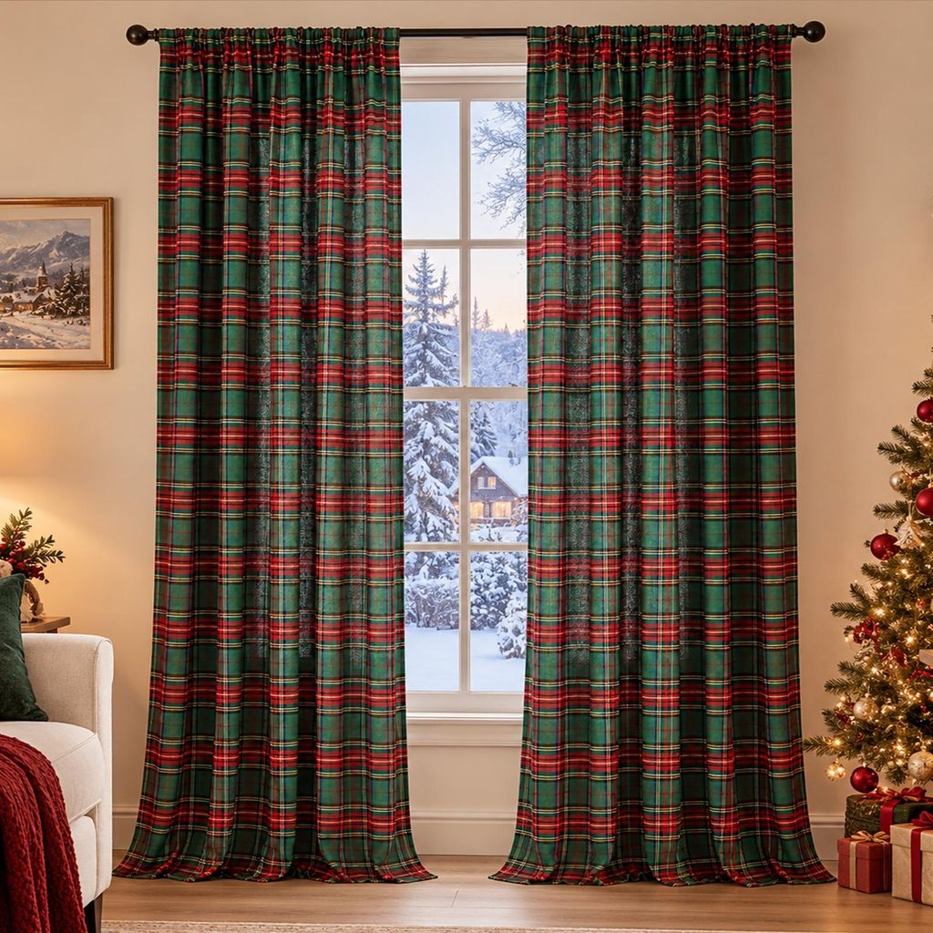 2er Set Vorhänge Weihnachten Tartan Gardinen mit Produktbild 