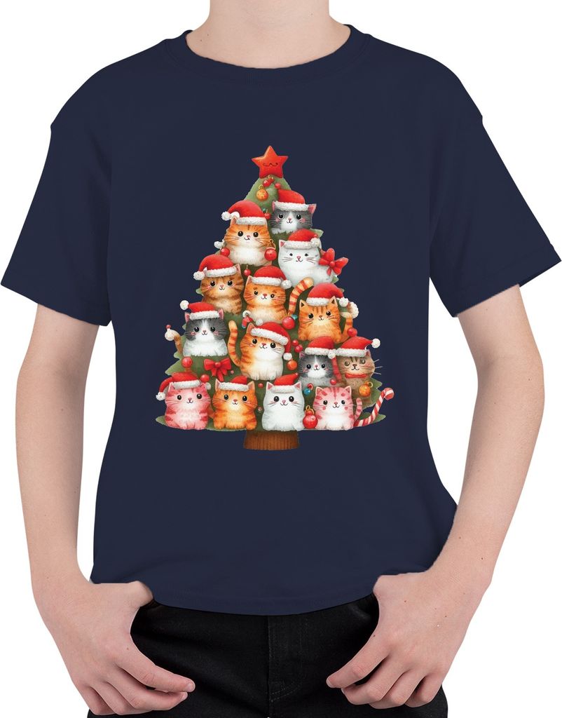 Katzen Weihnachtsbaum Katzenbesitzer - Weihnachten Weihnachtsgeschenk Christmas Uni Kinder T-Shirt, Navy, 116