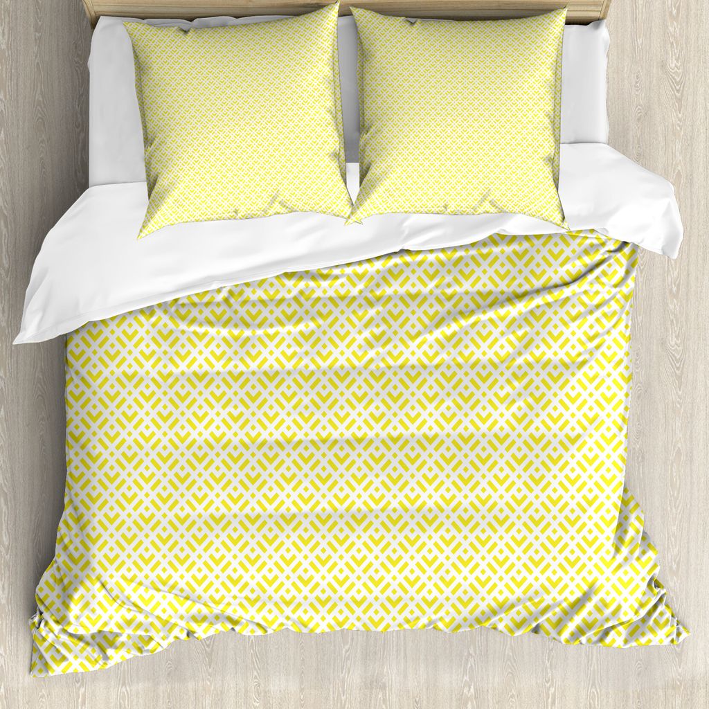 ABAKUHAUS Geometrisch Bettbezug Set für Einzelbetten, Yellow Squares und Motive, Milbensicher Allergiker geeignet mit Kissenbezug, 200 cm x 200 cm...