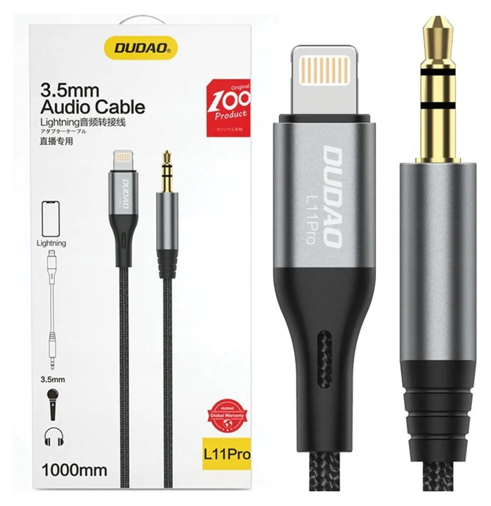 DUDAO cavo audio Lightning - mini jack 3,5 mm 1m grigio L11PRO - Cavo - Audio/Multimedia Grigio
