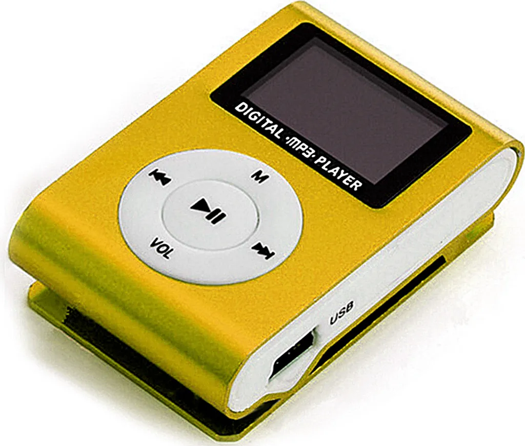 Mini lettore musicale MP3 portatile con custodia in metallo e design a clip sul retro, mini schermo LCD, oro