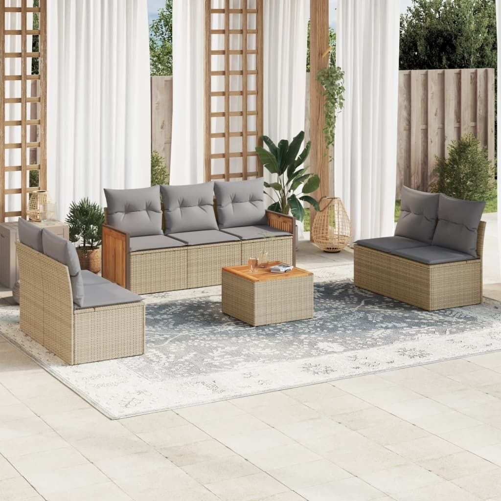 Design 8-tlg. Garten-Sofagarnitur mit Kissen Beige Poly Rattan, Gartenmöbel-Sets 2024 Neu