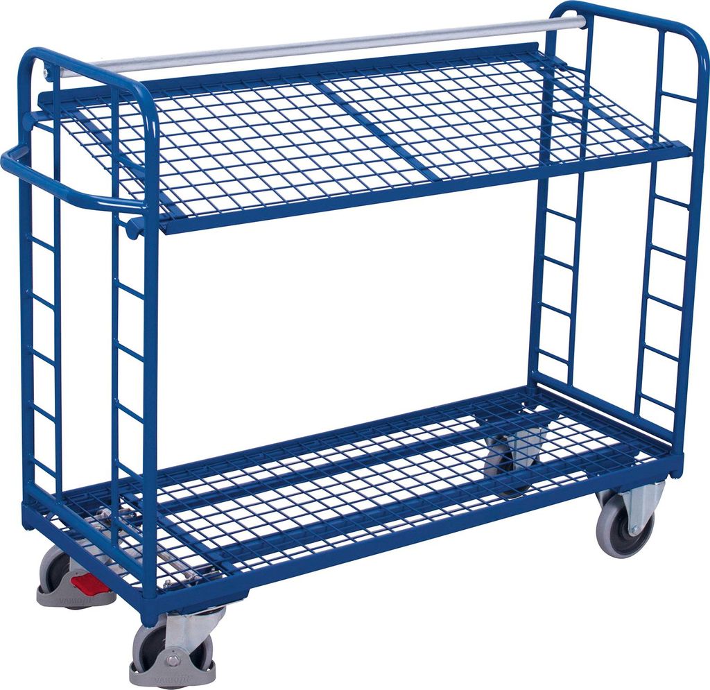 VARIOfit Etagenwagen mit vergitterten Seiten, Rohrschiebegriff und neigbarem Drahtgitterboden 1650x650mm Anthrazitgrau RAL 7016