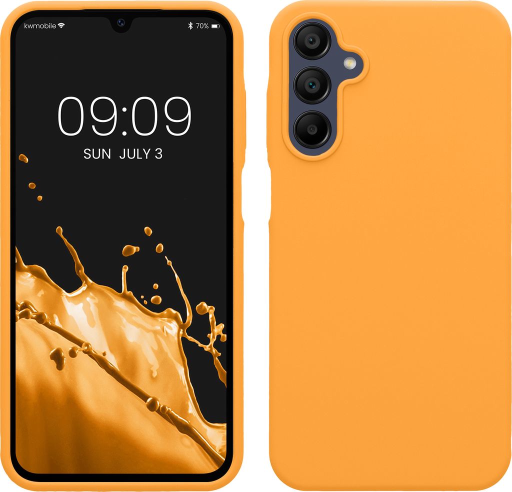 kwmobile Hülle kompatibel mit Samsung Galaxy A15 5G Hülle - Silikon Handy Case - Handyhülle weiche Oberfläche - kabelloses Laden - Fruity Orange