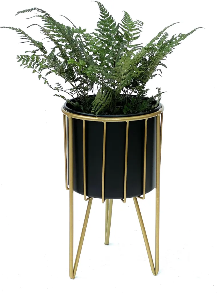 Support plante rond métal noir et or 40cm colonne décorative fleur 96039