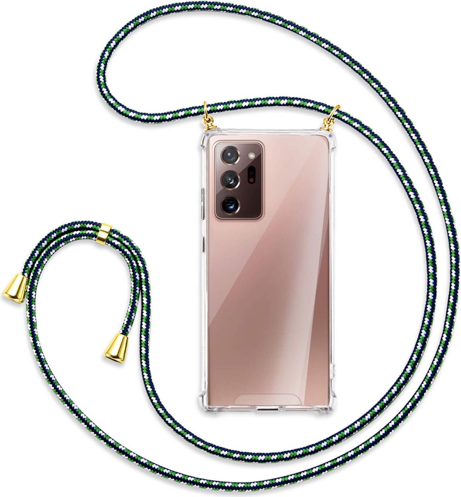 Handykette Backcover-Schutzhülle mit Band (Metall goldfarben) für Samsung Galaxy Note 20 Ultra - grün/blau/weiß
