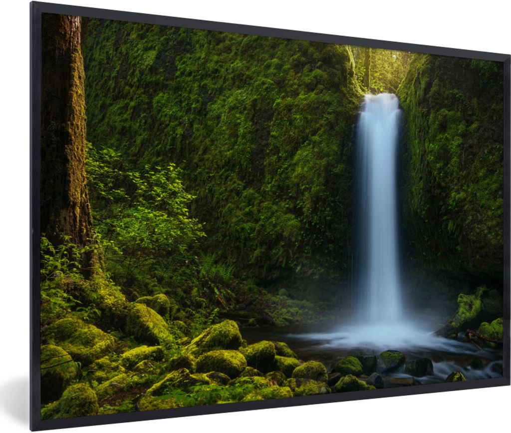 MuchoWow Gerahmtes Poster Dschungel - Wasserfall - Natur 30x20 cm - Poster mit Schwarzem Bilderrahmen Wandposter Rahmen Foto Bilder - Kunstdruck ...