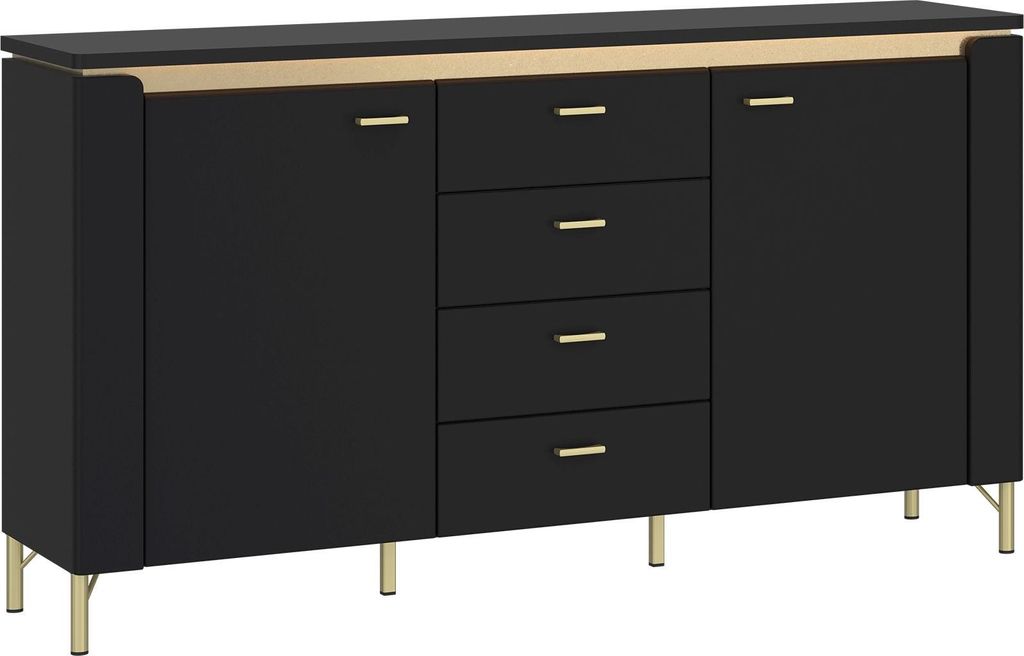 Sideboard NORICA, Schwarz matt/goldfarben, 4 Schubladen, 2 Produktbild 