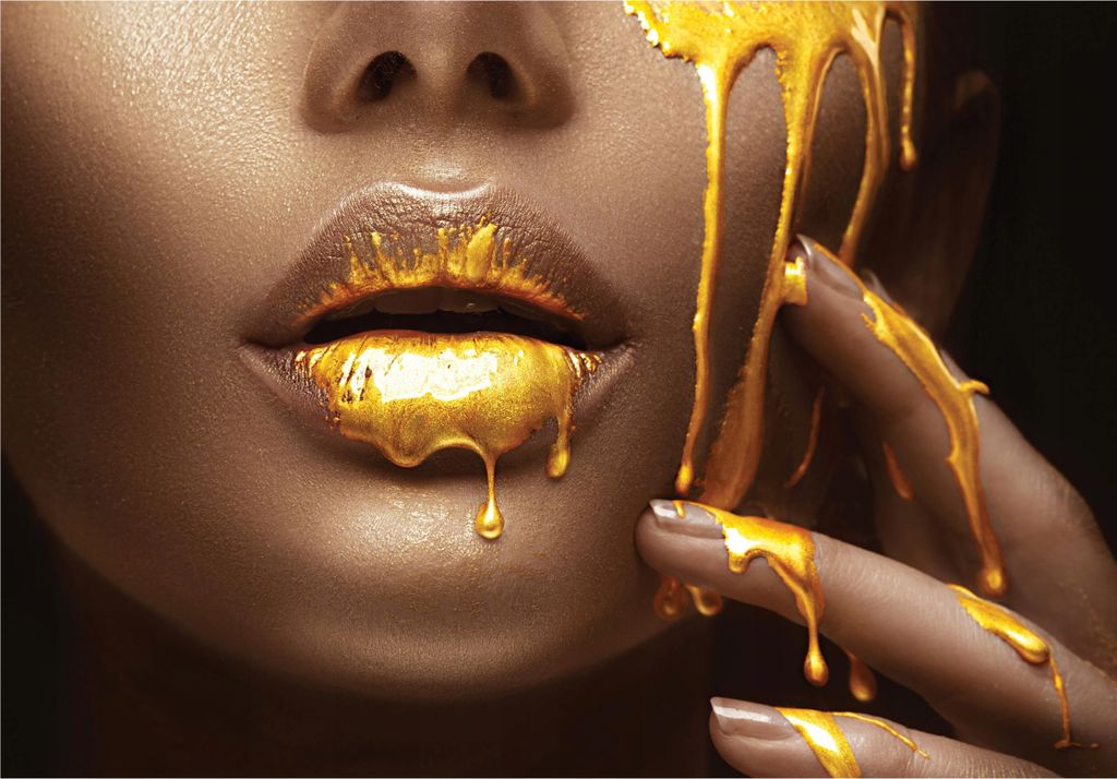 Vlies Fototapete Frau Mund Gold Lippen (416x254 cm - inkl. Kleister) Kindertapete Modern Vliestapete Tapete Wandtapete