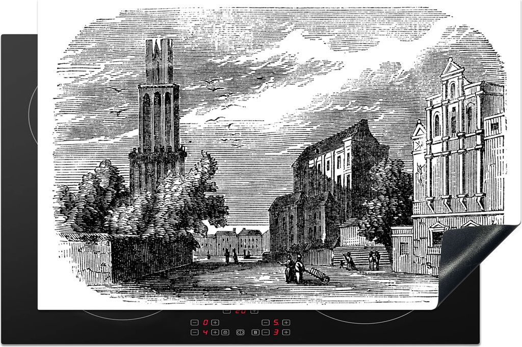 KitchenYeah Herdabdeckplatte Eine antike Illustration der Kathedrale von Utrecht , 80x52cm, Küche Deko, Glaskeramikkochfeld Herdabdeckung, Abdec...