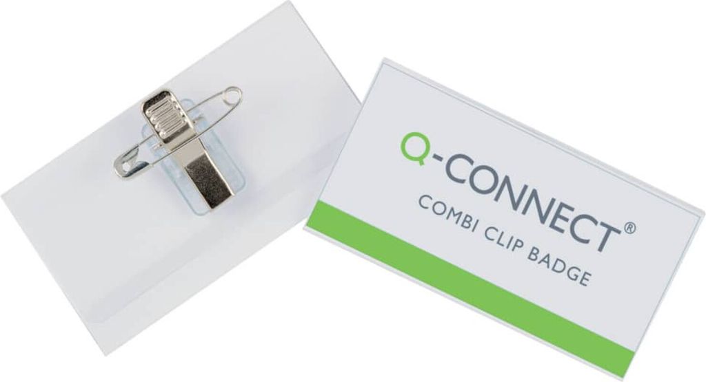 Q-Connect Namensschilder mit Kombiklemme (Nadel u Klemme), 75 x 40 mm