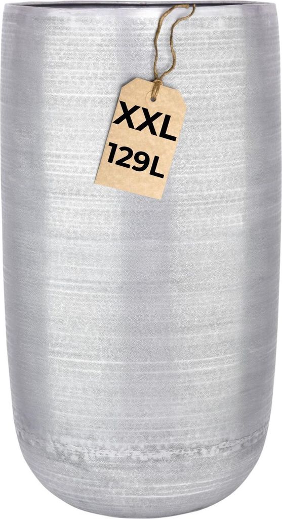 Marrakesch XXL Aluminium Blumenkübel Bodenvase 81 cm Hoch Silber Matt | Pflanzentopf Blumensäule 129 L groß rund für Outdoor Indoor | Blumentop...
