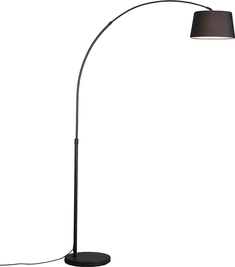 Moderne Bogenlampe Schwarz mit Schwarzem STOffschirm Arc Basic