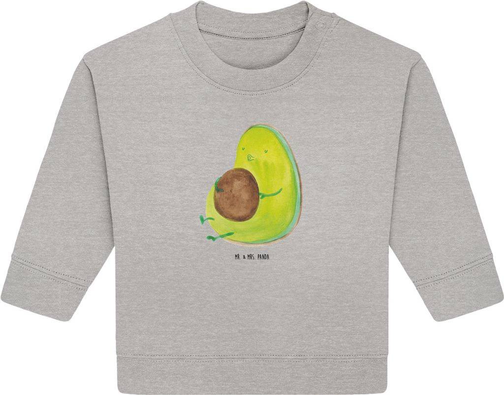 Mr. & Mrs. Panda Organic Baby Pullover Avocado Pfeifen 6. - 12. Monat - Heather Grey - Geschenk, Ernährung, Abnehmen, Schwanger, Bullover