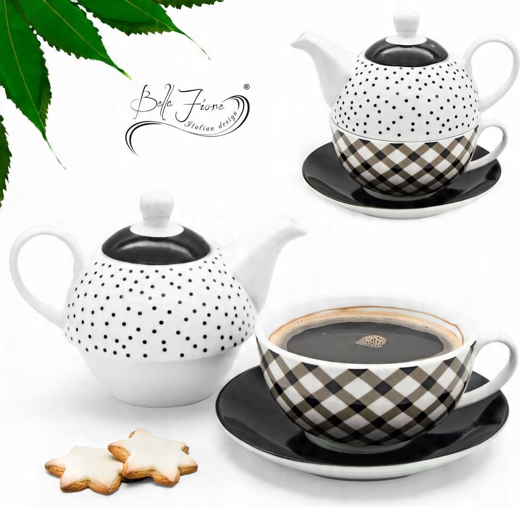 Dzbanek 320ml Filiżanka Spodek Porcelana Komplet 3w1 Imbryk Zdjęcie produktu 
