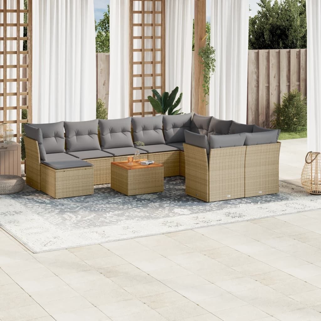 Maison Exclusive - 11-tlg. Garten-Sofagarnitur mit Kissen Beige Poly Rattan
